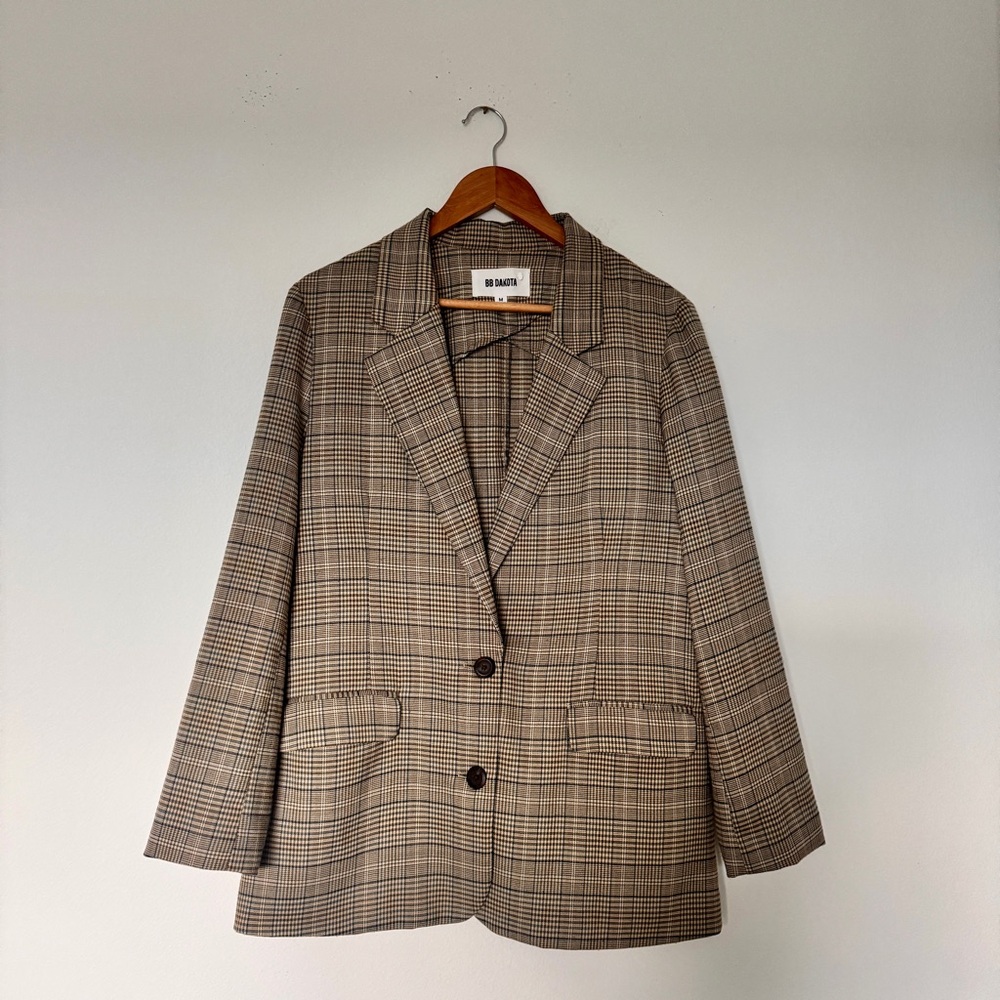 BB Dakota Brown Plaid Oversized Blazer